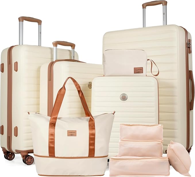 Travelhouse 10-Piece Hardshell Luggage Set with Spinner Wheels & TSA Lock | Lightweight ABS+PC hardside set includes 16", 20", 24", 28" suitcases + cosmetic case + duffel bag + packing cubes - Image 7