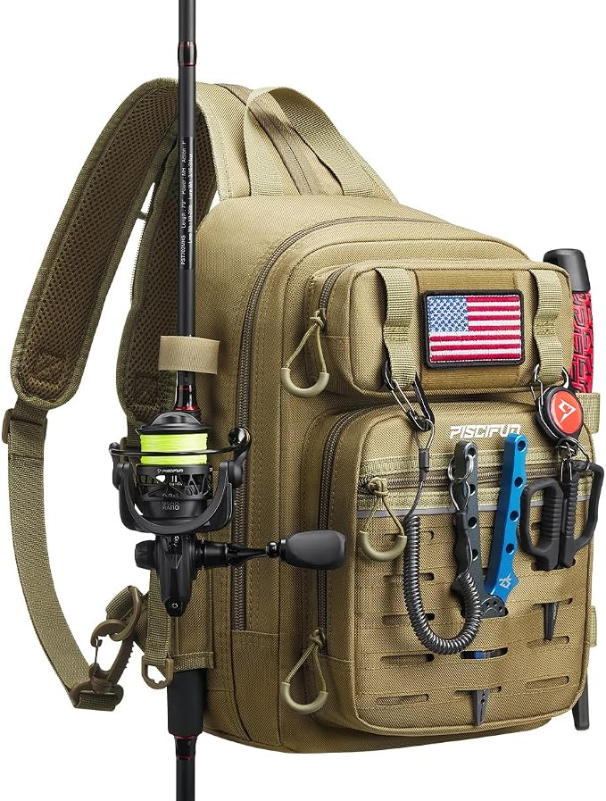 Piscifun Fishing Backpack Tackle Bag with 2 Rod Holders, Multi-Compartment Storage, MOLLE System, Water-Resistant Lightweight Outdoor Pack by Piscifun