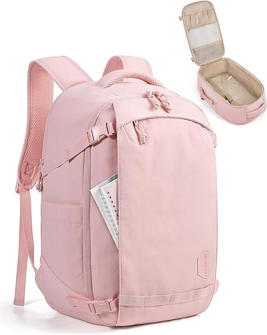 BAGSMART Travel Backpack for Women, 15.6 Inch Carry On Bag, PInk | TSA approved personal item fit for flights. Water resistant weekender daypack ideal for travel, business, and daily use. by BAGSMART