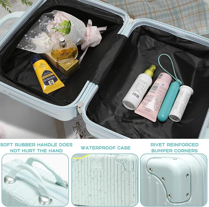 14 Inch Makeup Travel for Women Girl,11L Hard Shell Vanity Cases with Elastic Band and Zipper, Portable Waterproof ABS Cosmetic Case for Travel - Image 6