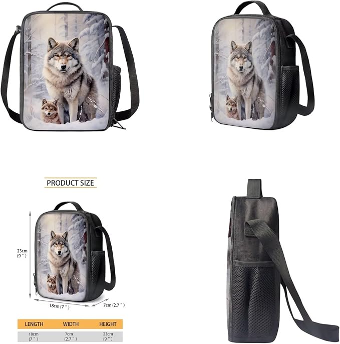 Wolf Backpack for Girls Boys Backpack with Lunch Box Water Bottle Holder and Soft Pencil Case 4PCS Bookbag with Front Pocket for School 17 inch Sturdy School Bag with Side Pocket for Kids - Image 4