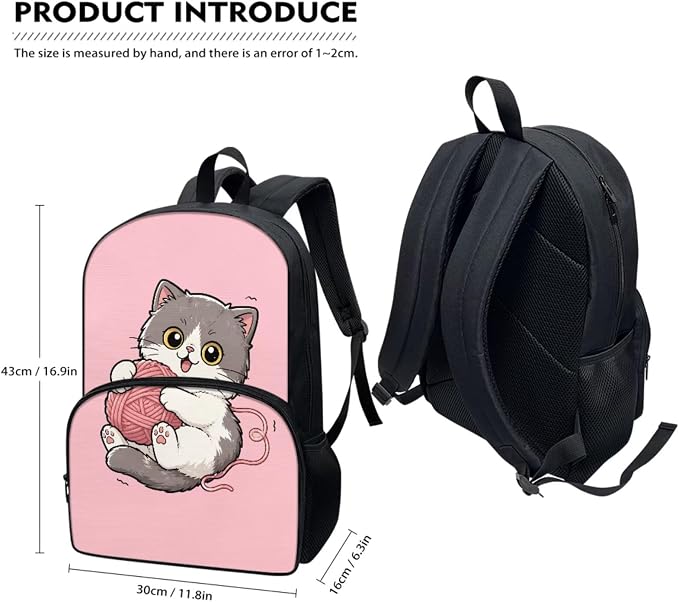 Cartoon Cat Pink Girls Backpack Set, 4 Piece School Bookbag with Lunch Box and Pencil Case Water Bottle for Kids, Water Resistant Middle Elementary School Backpack Schoolbag Daypack - Image 2
