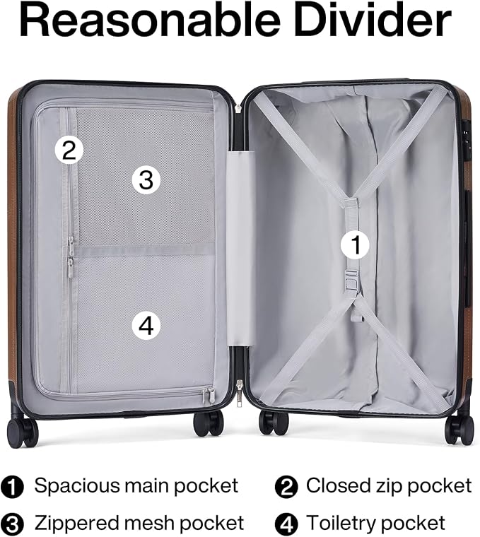 Hanke Luggage Sets 3 piece Carry On Luggage with Wheels PC Hard Shell Suitcases Lightweight Checked Tsa Luggage Extra Large Travel Suitcase Woman Men 20/24/29 Inch （Brown） - Image 5