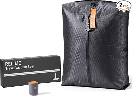Relime Classic Series Vacuum Bags for Travel Luggage with Wireless Pump, Compression Bags for Carry On Suitcases and Backpack, Vacuum Seal Packing cube for Cloth Packing (1PC + PUMP) by Relime