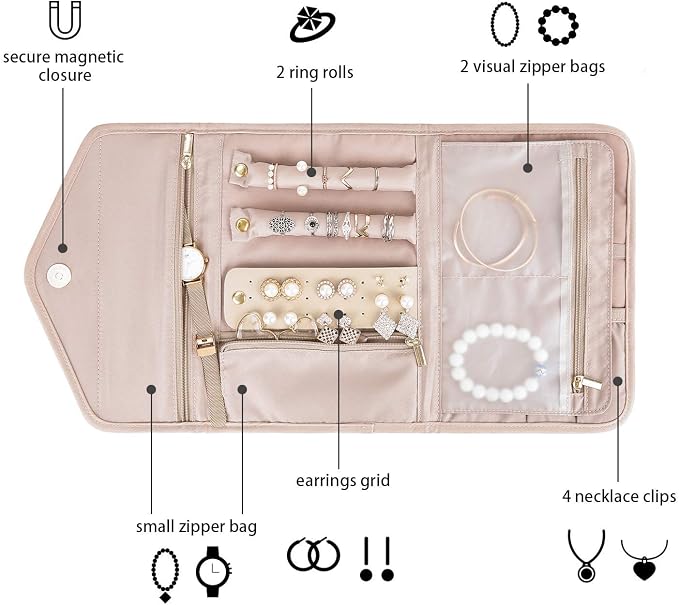 BAGSMART Large Toiletry Bag Travel Bag with Travel Jewelry Organizer Roll Pink - Image 8