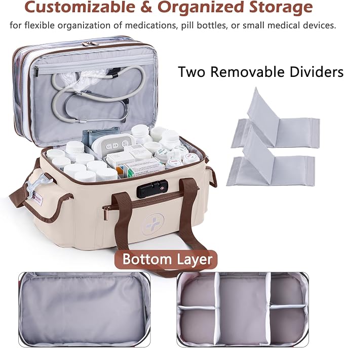 BAGSFY 3-Tier Medicine Organizer with Combination Lock – Large Medicine Bag, Empty First Aid Kit Case, Pill Bottle Medical Supply Organizer, Travel Prescription Bag, Medication Storage Container - Image 4