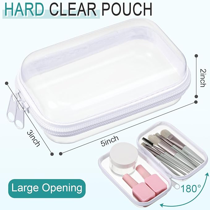 Sanwuta 6 Pcs Clear Hard Zipper Case Plastic Zipper Pouches Transparent Makeup Bag Pencil Case Pouches Toiletry Diaper Bag for Travel Toy Storage Organizer Bins(White,5 x 3 x 2 Inch) - Image 2