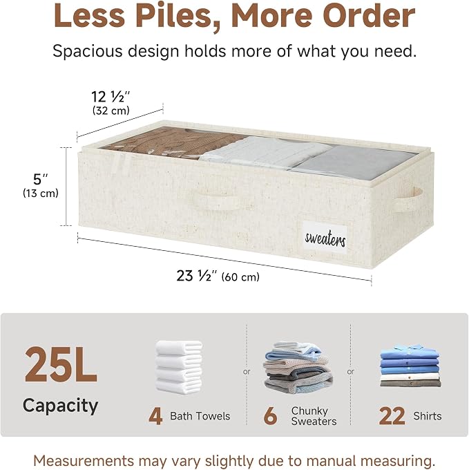 StorageWorks Under Bed Storage Containers - Underbed Storage with Handles and Label Holder, 2 Pack Ultra-thick Fabric Underbed Bins, Closet Organizer for Clothes, Blankets, Sweater - Image 2