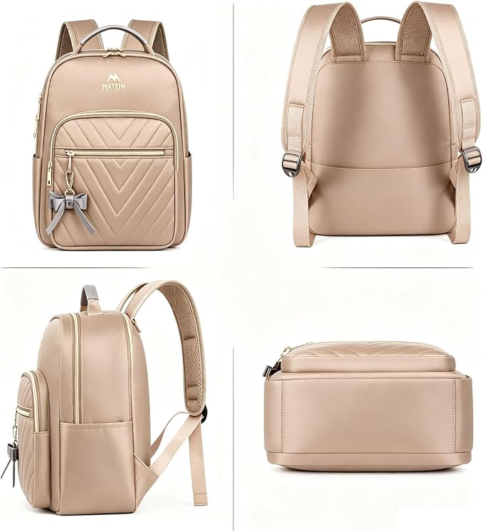 MATEIN Small Backpack Purse for Women, Mini Bookbag, 2pcs Sets, Champagne | Casual Daily Handbags Shoulder Bag, Waterproof Fashion Cute Backpack, Ladies Girls Daypack, for Travel Work School College - Image 8
