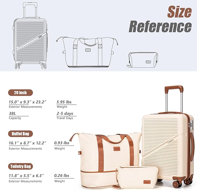 Cosbarn Carry On Luggage Set 22x14x9 Airline Approved, 3 Piece 20 Inch Lightweight ABS Hardside Suitcases with Wheels and TSA Lock, Durable Waterproof Travel Suitcase for Men Women - Image 6