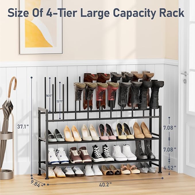 DIMJ Boot Rack 4-Tier - Black Metal Boot Storage Rack for Tall Boots Organizer, Multiuse Shoe Rack for Boots, Sneakers, High-Heel, Entryway, Fits 10 Pairs - Image 2