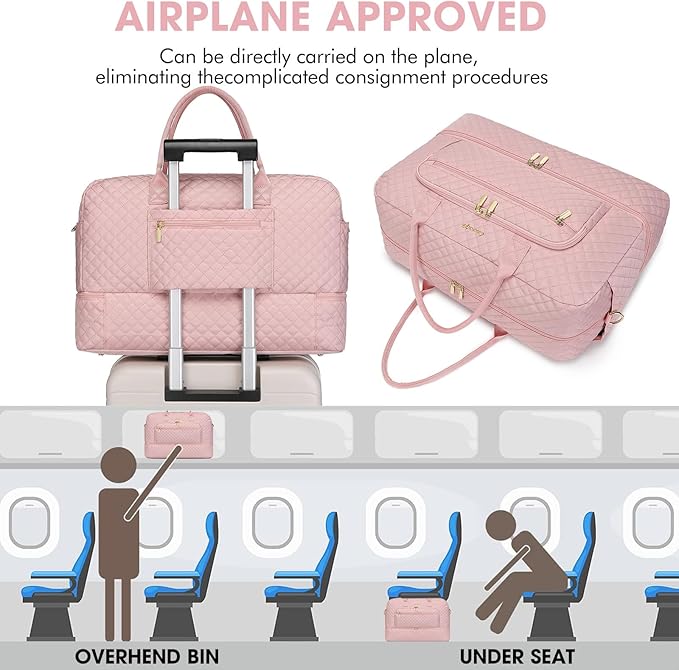 Large Women Travel Duffle Bag - Carry on Overnight Bag Weekend Travel Duffel Tote Bag Yoga Gym Bag with Wet Pocket Toiletry Weekender Overnight Bag for Travel Business Trips Sports Hospital Pink - Image 4