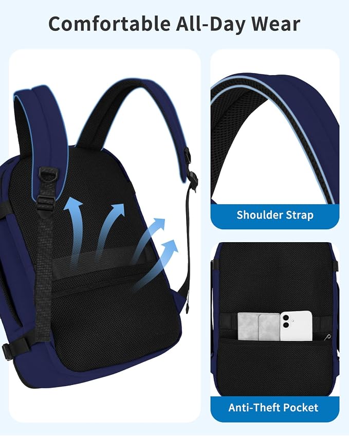 WANDF Travel Backpack For Spirit Airlines Personal Item Bag 18x14x8 with Wet Pocket, 17 Inch Laptop Backpack for Men Women | Frontier Airline Underseat Fit, Fits 17" Laptop, 180°Opening, Travel Backpack - Image 7