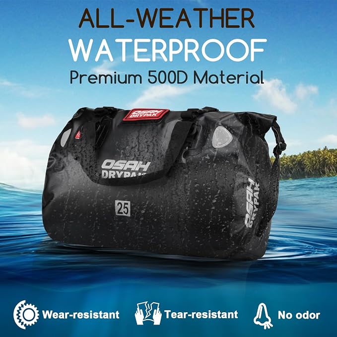 OSAH DRYPAK Waterproof Duffel Bag - Motorcycle Dry Bag Tail Bag with Large Storage Space, Waterproof Luggage Duffle Bags with Outer Mesh Zipper Pocket for Camping, Kayaking, Fishing & Traveling - Image 4