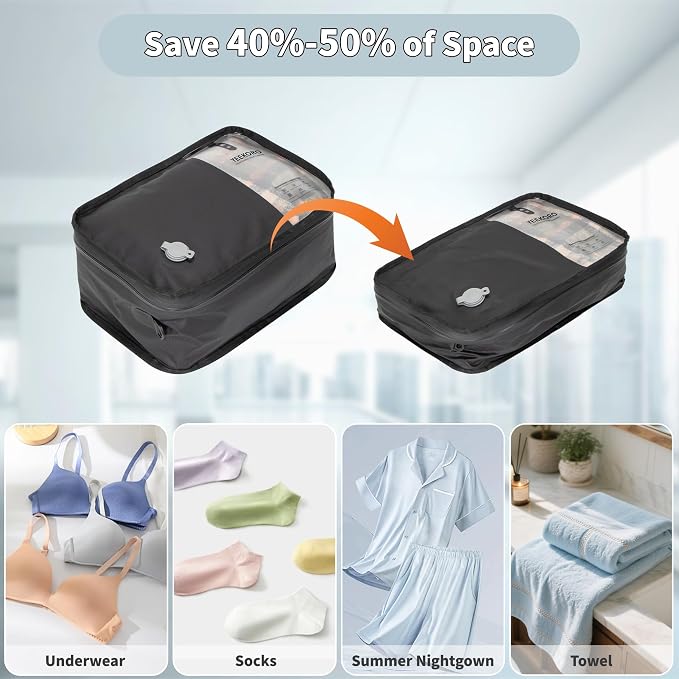 Compression Packing Cubes for Travel, Small Vacuum Bags for Business Trip, 12 Inch Professional IP67 Reusable Packing Cubes, Organizer Bags for Luggage for Women & Men(2 PACK, No Pump) - Image 3