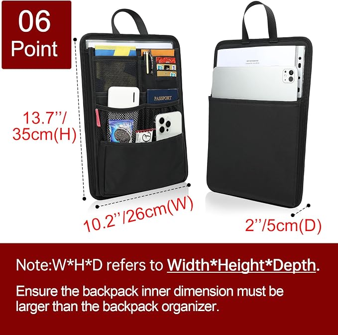 Stiff Backpack Insert Organizer for Men Women Bag In Bag,Thin Water-repellent Nylon 13.7''x10.2''x2''-Black - Image 2