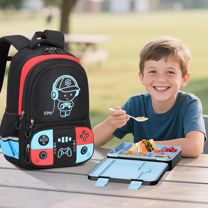 Bevalsa Backpack for Boys with 43OZ Bento Lunch Box,Insulated Lunch Bag & Pencial Case,Cool Luminous Gamer Schoolbag for Kids Teens Elementary Middle School,Bookbag Glow In The Dark - Image 9