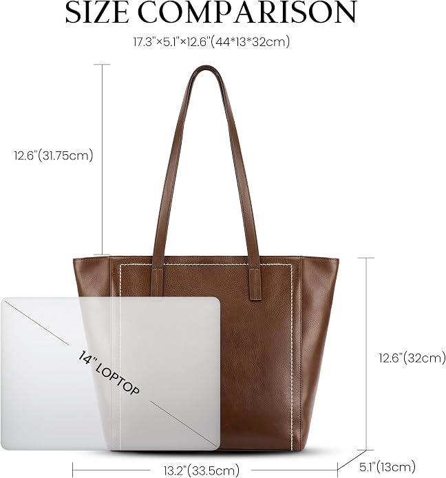 befen Vintage Genuine Leather Work Tote Bag for Women Large Tote Bag with Zipper Leather Purse and Handbags with Compartment - Image 5