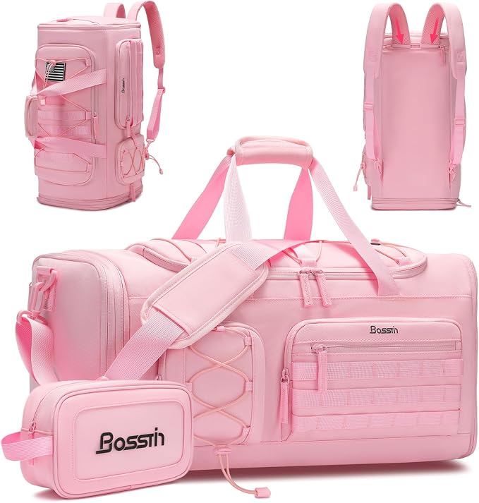 Bosstin Gym Bag for Women & Men,45L Travel Duffle Sports Duffel Bag Gym Weekender Overnight Backpack with Shoe Compartment (3PINK) by BOSSTIN