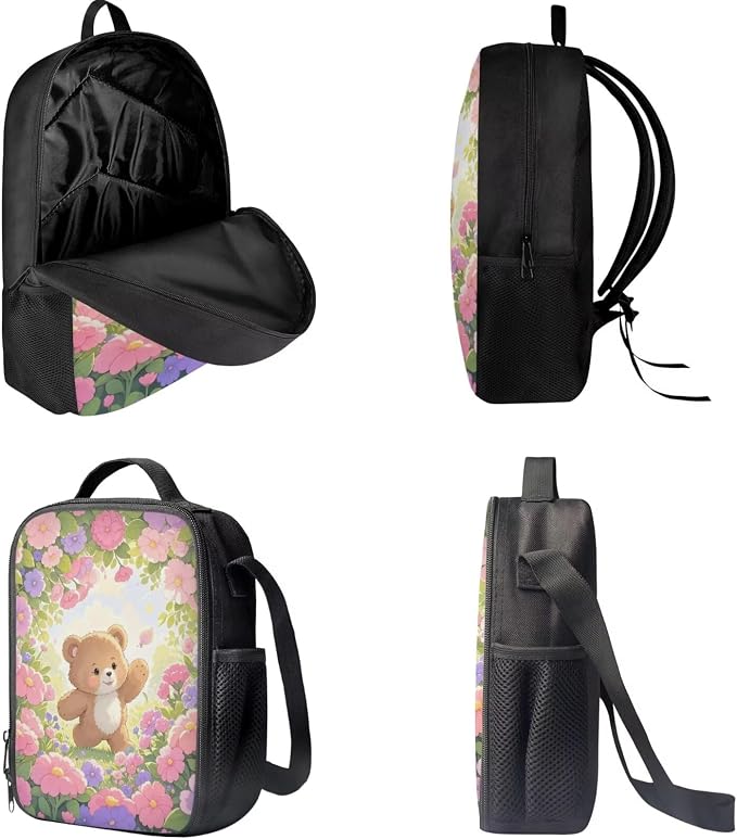 Forchrinse Bear Backpack with Lunchbox and Pencil Pouch Primary School Student Backpack Lunch Bag for Girls 6-8 Years Old 3 Piece Cute Back to School Bookbag/Lunch Box Set - Image 5