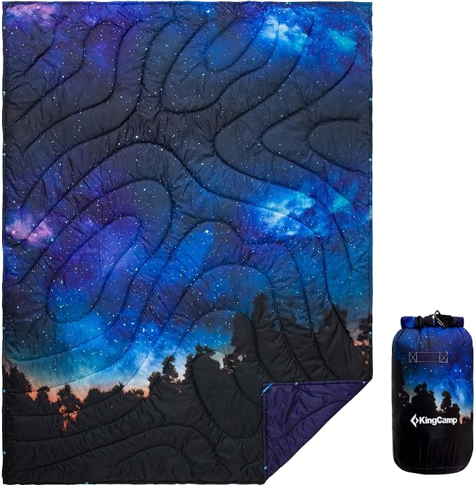 KingCamp Ultralight Camping Blanket, Packable Down Alternative Puffy Printed Wearable Blanket with Snap Buttons & Corner Loops Weatherproof Quilt for Outdoor Travel Stadium (78.7"L x 57.1"W) by KingCamp