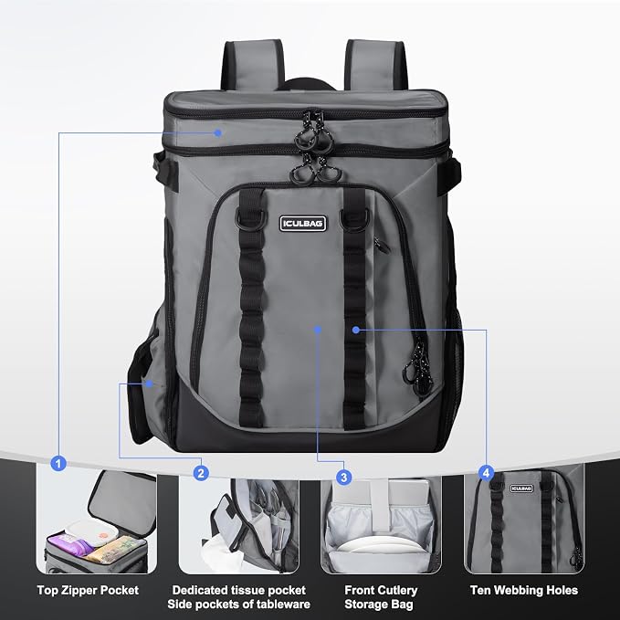Beach Cooler Backpack for Men 36cans Insulated Backpack Cooler Lunch Bag for Women Camping Hiking Picnic Travel for 18 Hours Cooling 30L - Image 5