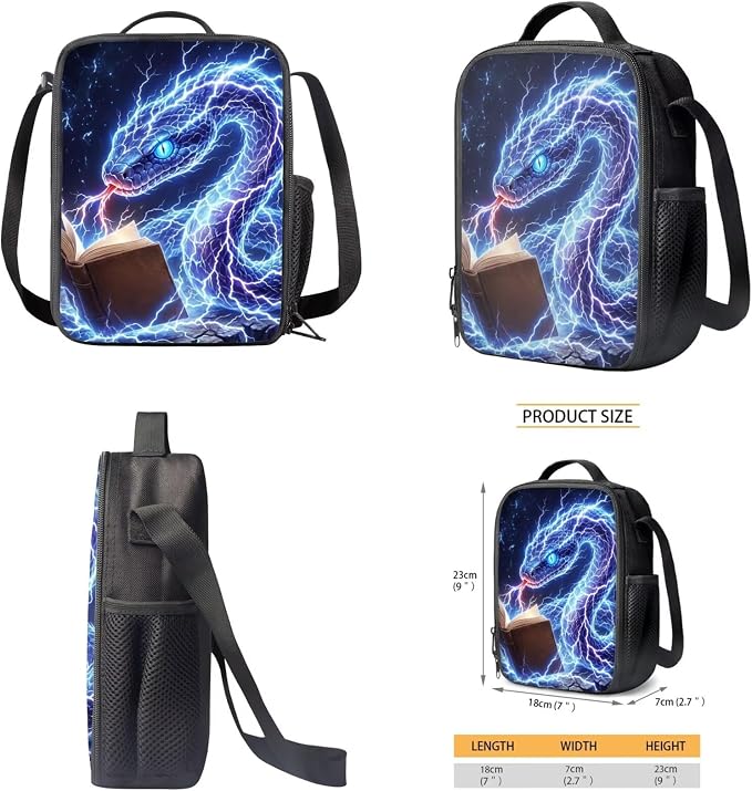 Lightning Snake School Backpack Boys Cool Bookbag Kids 6 7 8 9 10 11 12, 4 Piece Backpack Set with Lunch Box and Pencil Case Back to School Supplies, Adjustable Padded Strap - Image 5