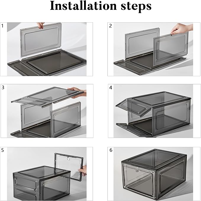 Attelite Upgrade 12pack Shoe Box Storage Containers,Thicken Sturdy Clear Stackable Plastic Shoe Organizer Box with Magnetic Door, X-Large Drop Front Shoe Box - Image 6