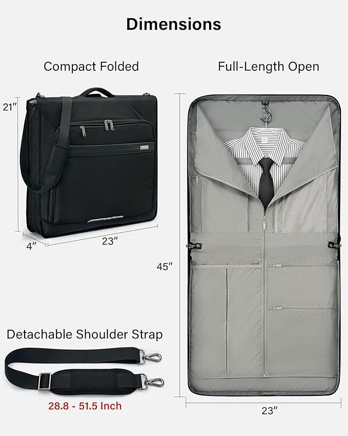 Hanke Premium Garment Bags for Travel, Business Travel Suit Bag with Wrinkle-Free System, Fits 4 Suits & 17.3'' Laptop, Carry On Garment Bag with Shoe Compartment, Shoulder Strap, Black - Image 5