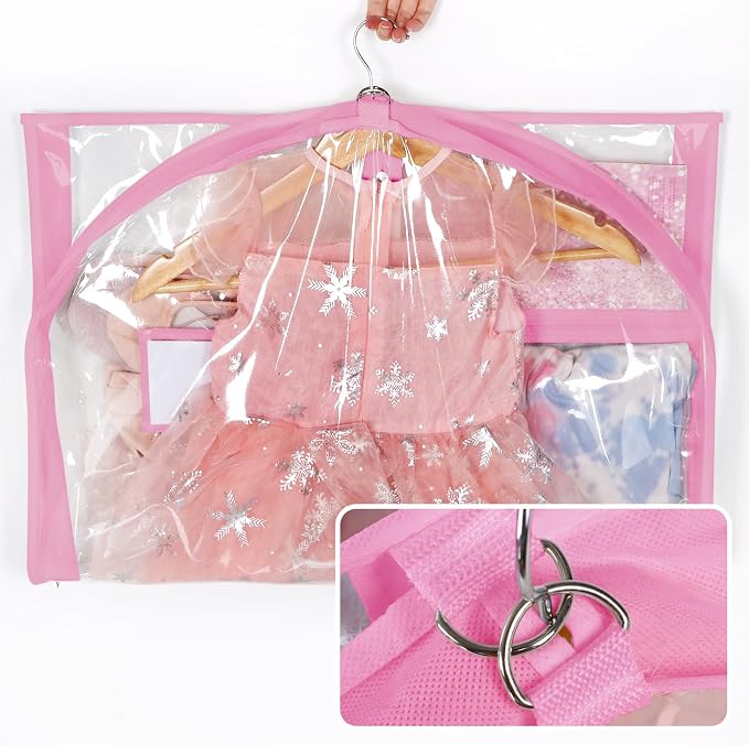 Univivi Clear PVC Dance Costume Bags, 35 Inch Garment Bag for Dance Competitions, with 3 Seperated Medium Clear Zipper Pockets and 1 Large Back Zippered Pocket (Clear/Pink) - Image 4