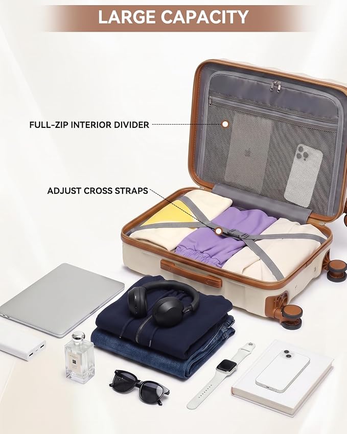 Somago 2 PieceLuggage Set (20"/24") with Duffel Bag and Toiletry Bag, Carry On Luggage Airline Approved with YKK Zipper TSA Lock ABS Hardside Luggage Spinner Wheels - Image 9
