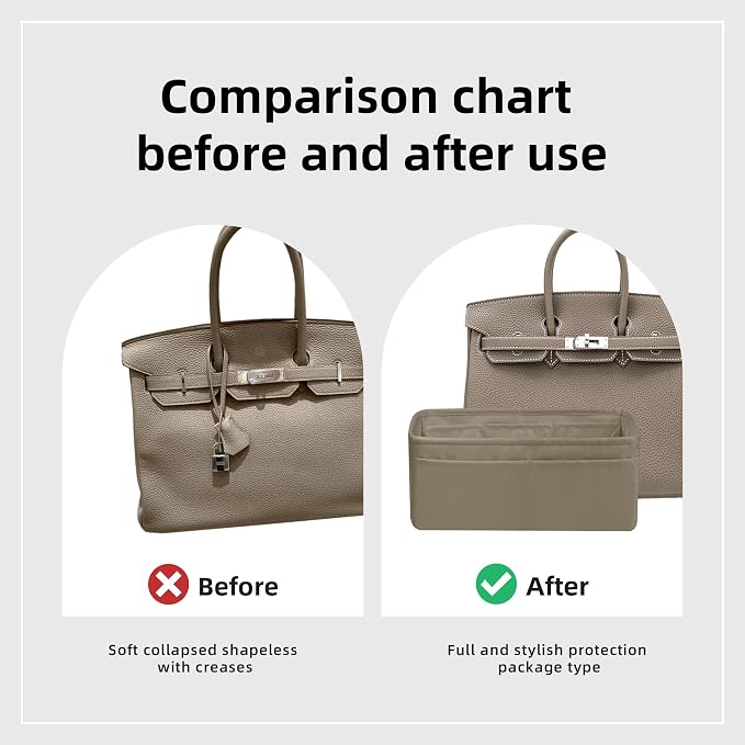 DGAZ Purse Organizer Silky Smooth,Silk,Luxury Handbag Tote in Bag Shapers, Women- Fits Birkin25/30/35/40 Bags (Gris tourterelle, BK25) | Soft and Lightweight,Perfect Fit,Multi-pocket Storage,Bag Protector,Luxury Bag Care,Handmade,for Smooth Bag Organizer - Image 5