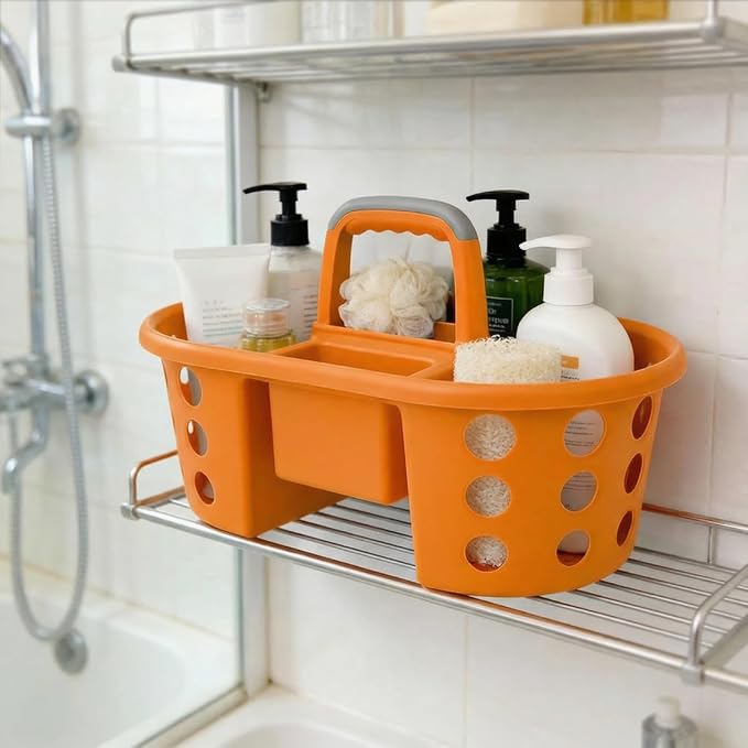 SIMPLYKLEEN Large Shower Caddy Portable 2PC - Made in USA Plastic Jumbo Size Dorm Storage Candy Tote with Handle Shower Organizer for Bathroom, Pantry, Kitchen, College Dorm, Green/Orange - Image 8