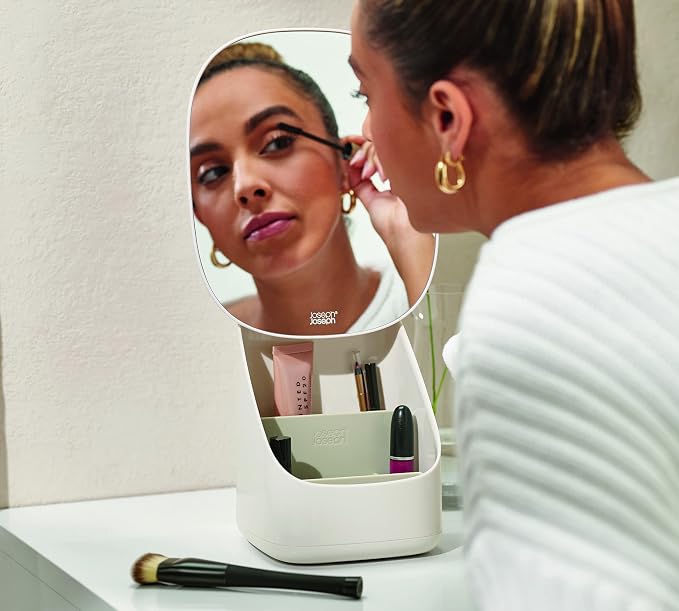 Joseph Joseph Viva Makeup Cosmetic Storage Organizer, Large with Mirror, Shell - Image 5