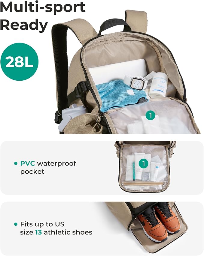 BAGSMART Gym Backpack for Men with Shoe Compartment for Multi-Sport | Water-Resistant Multi-Sport Gym Storage, Expandable Pocket Fits Basketball, Football, Shoe Compartment Separates Swim Gear - Image 5