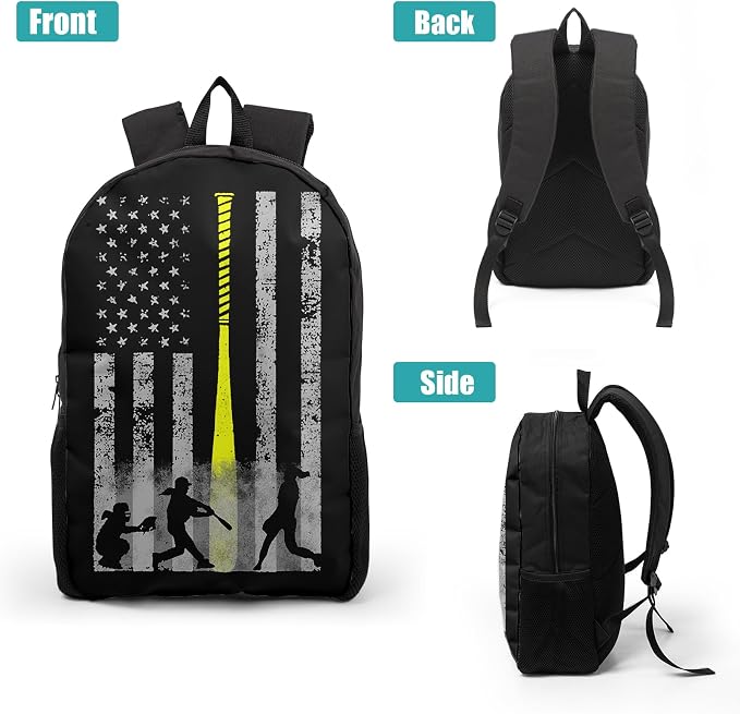 Giwawa Baseball American Flag Backpack Set 3 Pcs Patriotic USA Sporty Lightweight Bookbag Insulated Lunch Box Organizer for Athletes Students Sports Events Study Back to School Day Travel - Image 3