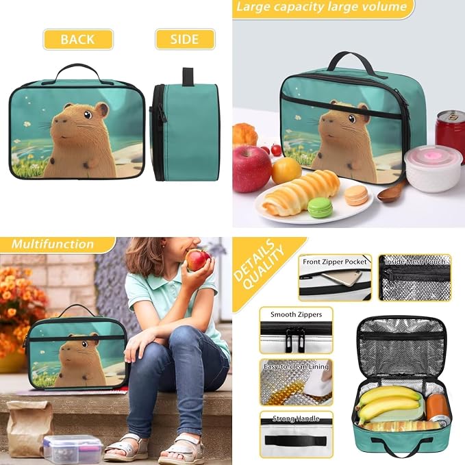 Capybara Bookbag for School Girls Lunch Box Primary School Student Backpack with Lunchbox and Pencil Case Ages 6-8 Kids Cute Backpacks Lunch Bag Set of 3 - Image 5