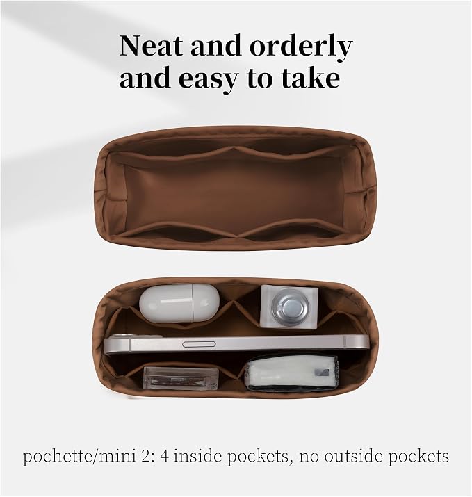 Women's Purse Organizer Insert - Satin & Lightweight Fabric with Inside Pockets, Portable for Commute, Travel, Shopping, and Evening, Multicolor Options, Fits for Kelly Mini II(Gold, Mini II) - Image 3