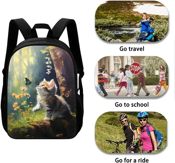 Mumeson 3D Cat Kid's Backpack Set for Elementary or Middle School Bags Backpack Set and Insulated Lunch Tote Bags Shoulder Bags Small Pencase 3 Pack - Image 4