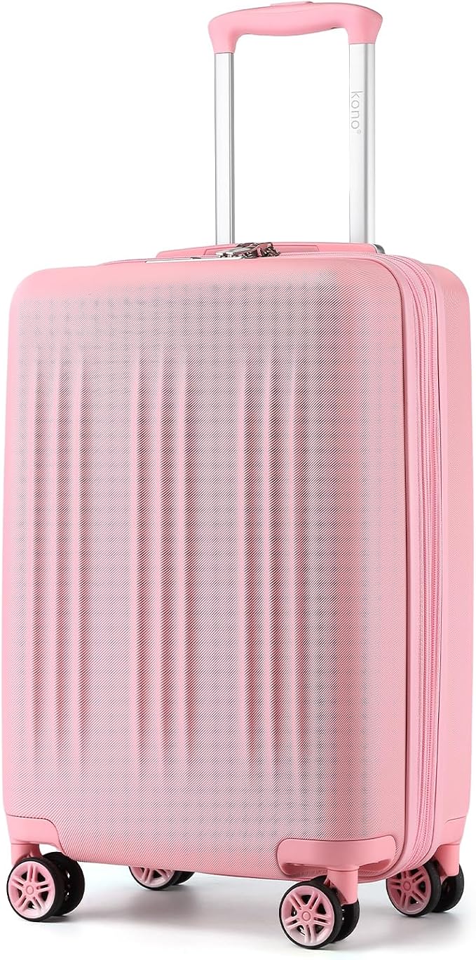 Kono Small 20 Inch Expandable Carry On Luggage with Quiet Spinner Wheels & TSA Lock, Scratch and Drop Resistant PC+ABS Hardside 22x14x9 Airline Approved Suitcase, Pink by Kono