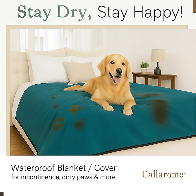 Waterproof Blanket for Bed or Couch – Soft and Leakproof Waterproof Throw Blanket, Water Proof & Stain Resistant Easy to Clean Throw Blanket Cover for Adults or Pets, Reversible Blue/Beige 80”x90”