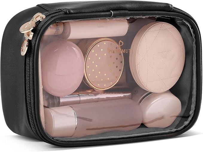 Pocmimut Small Makeup Bag,Clear Make Up Bag Organizer Carry-on Travel Essentials,TSA Approved Toiletry Bag Clear Cosmetic Bags for Women Men,Black by Pocmimut