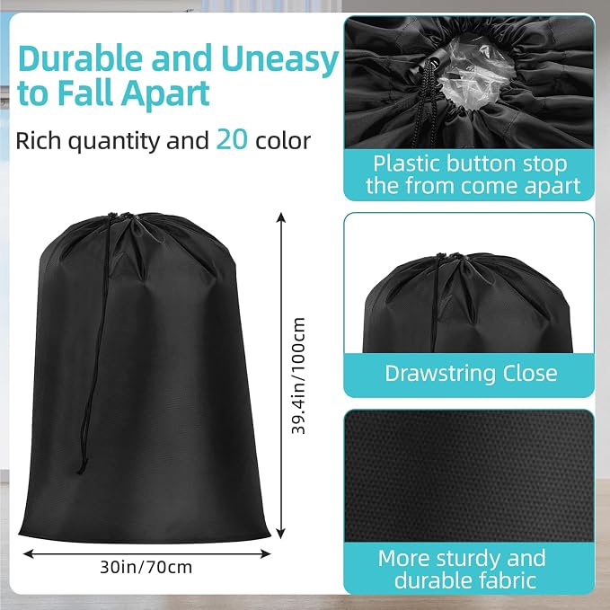 20 Pcs Heavy Duty Laundry Bags, Extra Large Washable Travel Laundry Bag with Drawstring for Clothes, Blankets & Storage - Image 3