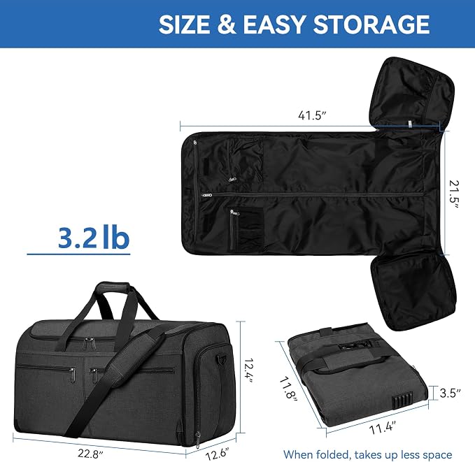 Bukere Garment Bags for Travel, Convertible Carry on Duffel Bag for Men Women, Backpack Straps, Shoe Compartment, 3 in 1 Hanging Dress Suit Bags for Men Women - Image 6