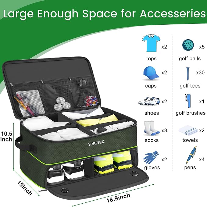 YOREPEK 2 Layer Golf Trunk Organizer, Golf Gifts for Men with Separate Ventilated Compartment for 2 Pair Shoes, Waterproof Car Trunk Locker for Balls, Tees, Clothes, Gloves, Gifts for Golfers - Image 4