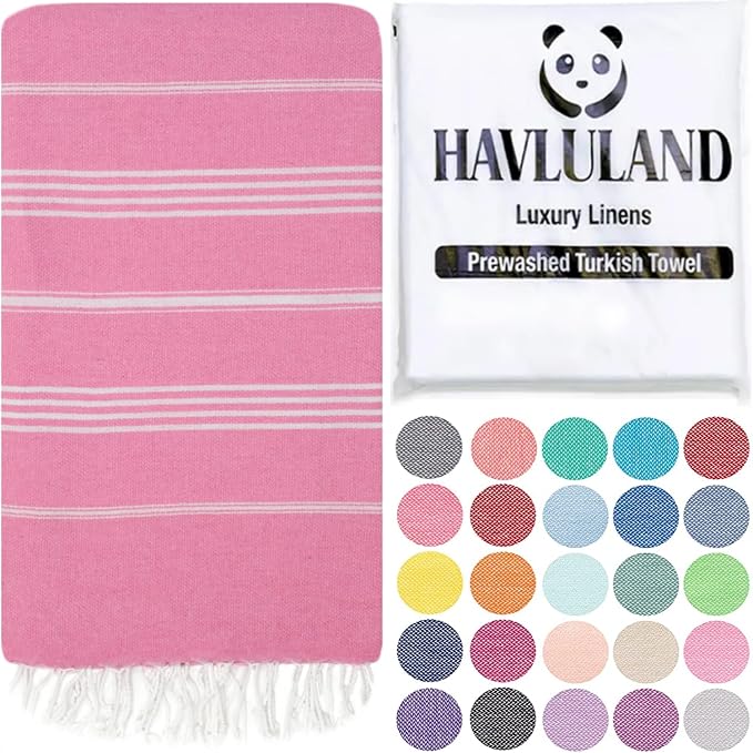 HAVLULAND Turkish Beach Towels, Oversized 40"x72" Turkish Bath Towel, Highly Absorbent Quick Dry Sand Free Beach Towels, Lightweight Pool Travel Camping Picnic Blanket - Pink by Havluland