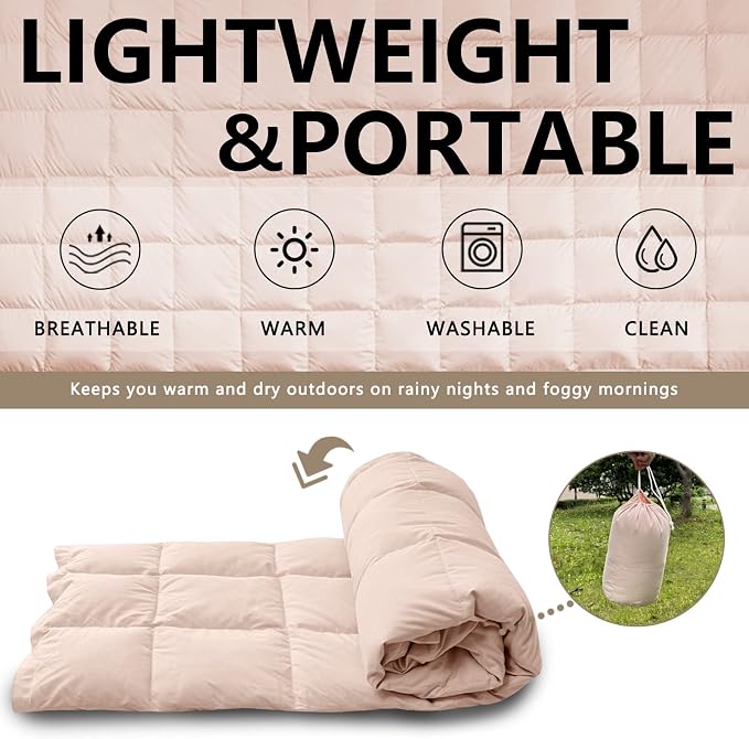zzlamb Puffy Down Camping Blanket Water-Repellent, Down Throw Travel Blanket Portable for Outdoor, Light Warm Quilt for Couch Plane Car Theater Stadium Picnic RV Backpacking Hammock - Image 6
