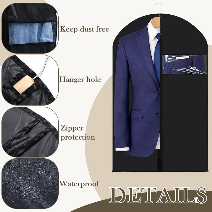 Amylove 20 Pcs 43“ Suit Garment Bags for Closet Storage and Travel, Hanging Clothes Covers with Zipper and Clear Window, Dust Resistant Suit Bags for Suits Jackets Coats Dresses - Image 4
