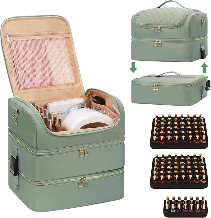 Extra Large Nail Polish Organizer Holds 117 Bottles - Three Layer Nail Organizers And Storage Bag, Portable Nail Supplies Organizer Case, Nail Tech Kit Travel Carrying Box with Shoulder Strap by CUBETASTIC