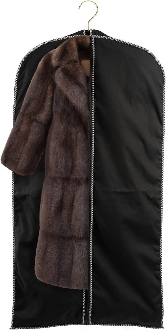 45" Luxury Fur Coat Cotton Blend Cloth Garment Bags for Travel & Hanging Clothes (Black-Houndstooth Trim) - Suit Covers Garment Bag for Men & Women Dress Bag - Closet Storage Suit Bag, Coat Storage by TUVAINC
